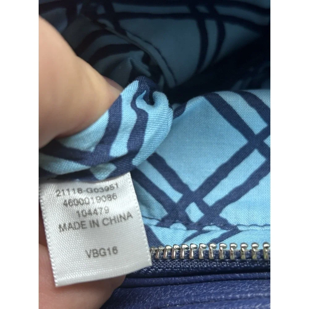 Vera Bradley Vivian Blue Hobo Printed Cotton &‎ Leather Trim Hand Bag Medium